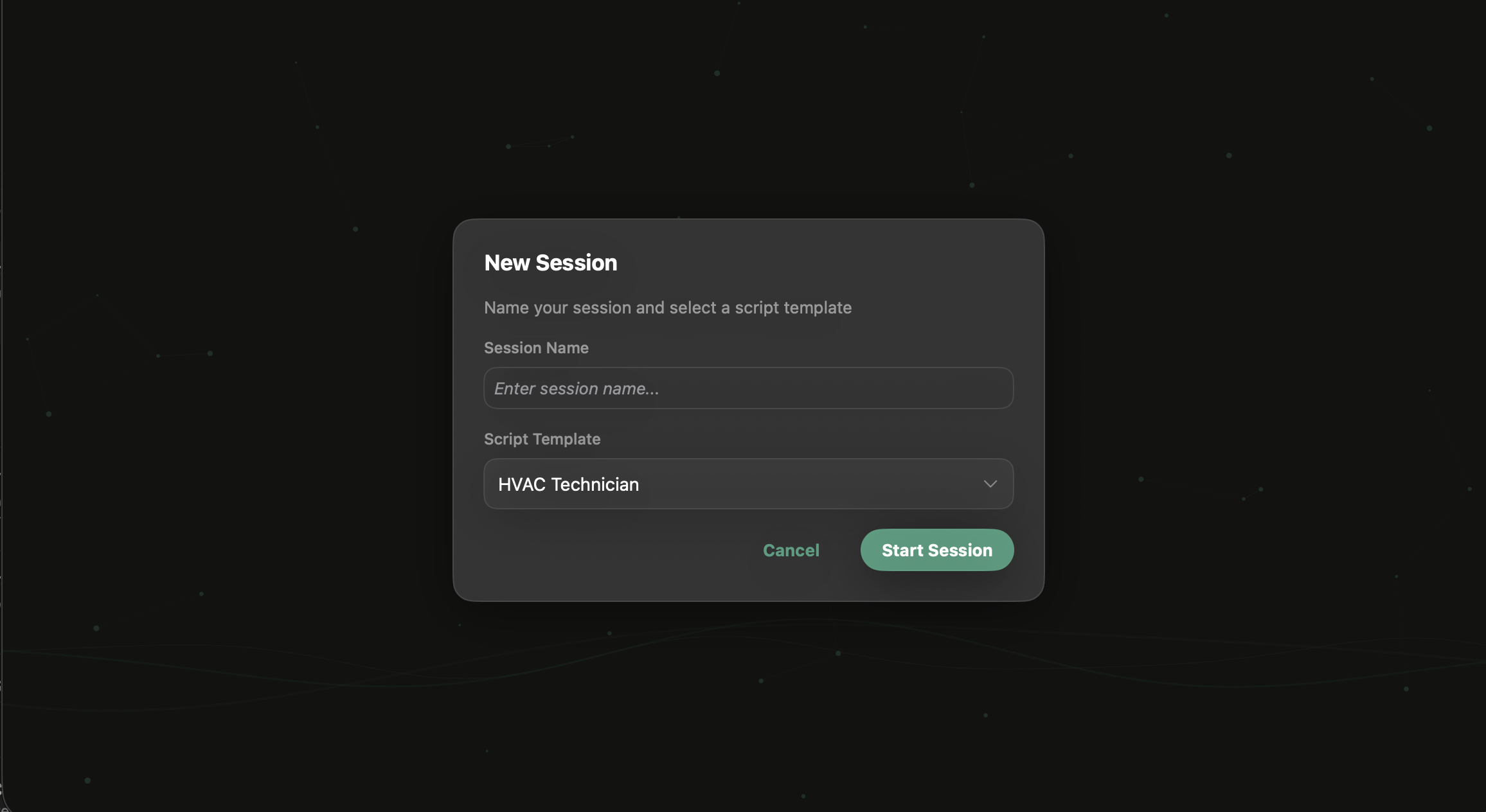 Session details — candidate context and live session setup